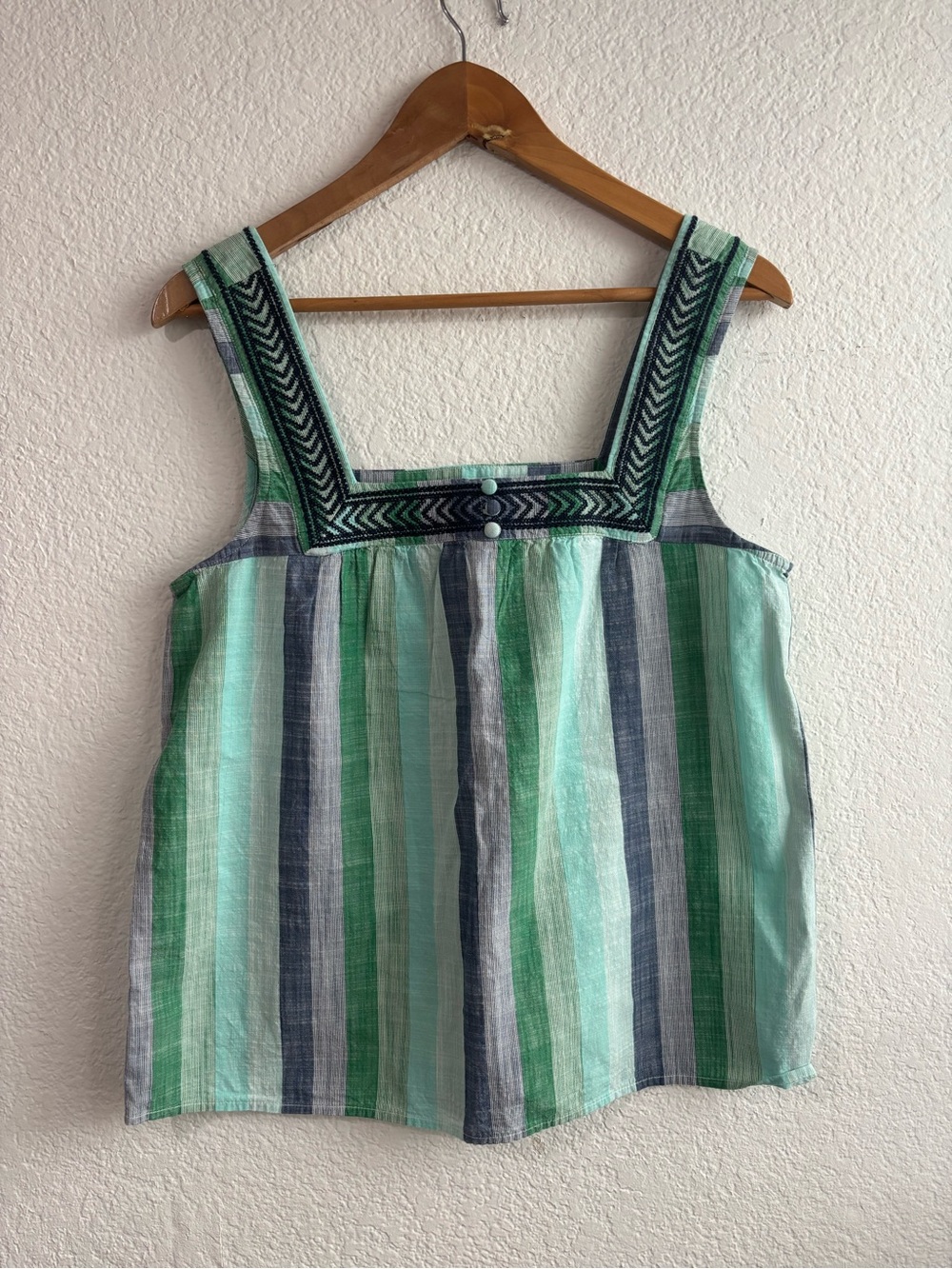 Lucky Brand Striped Green Navy Square-Neck Women’s Tank Top Small